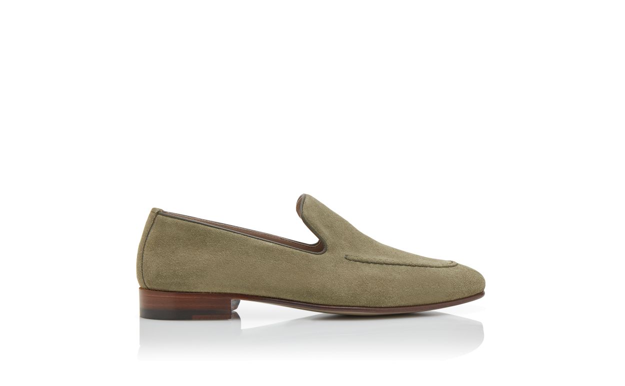 Designer Khaki Suede Loafers  - Image Side View