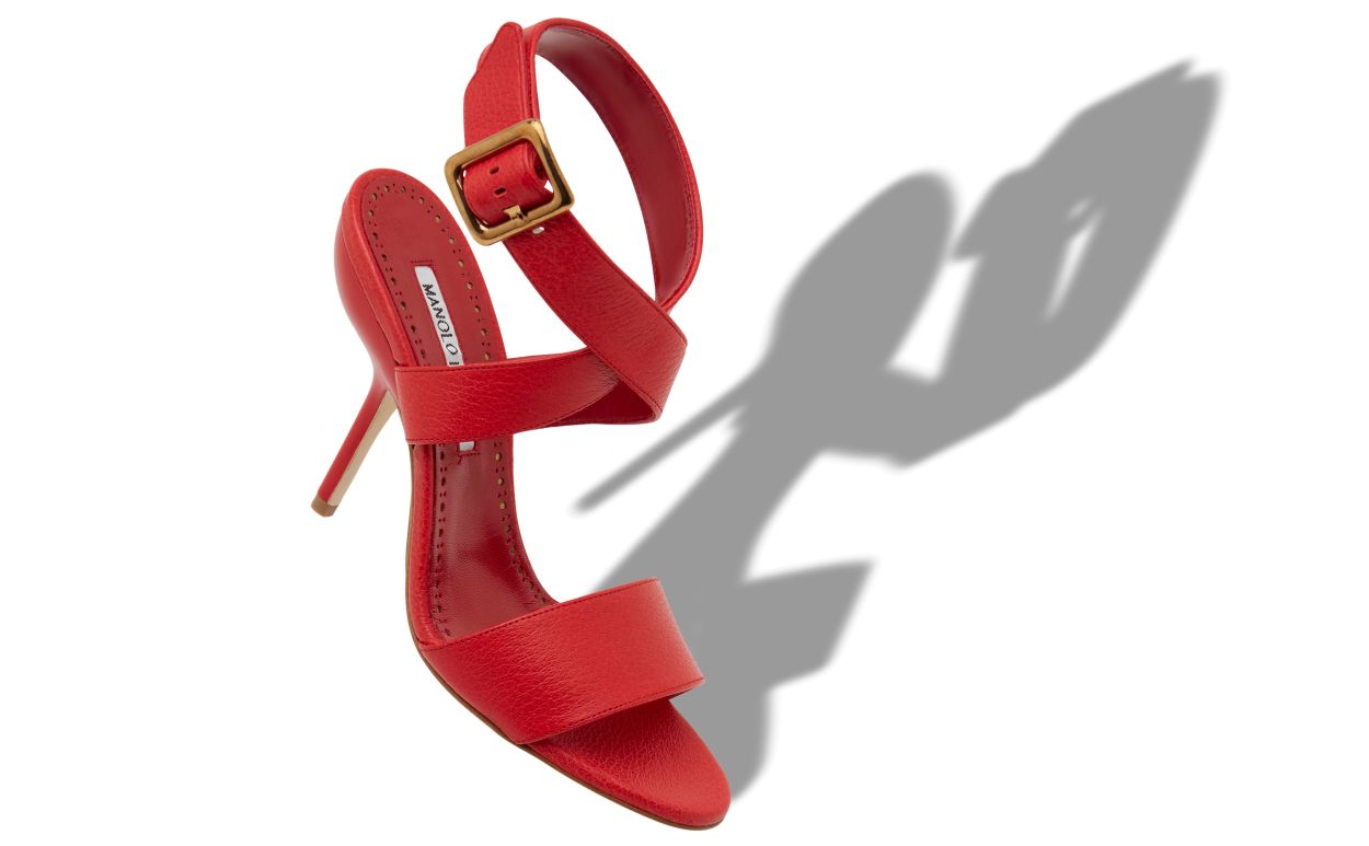 Designer Red Calf Leather Ankle Strap Sandals - Image small_image