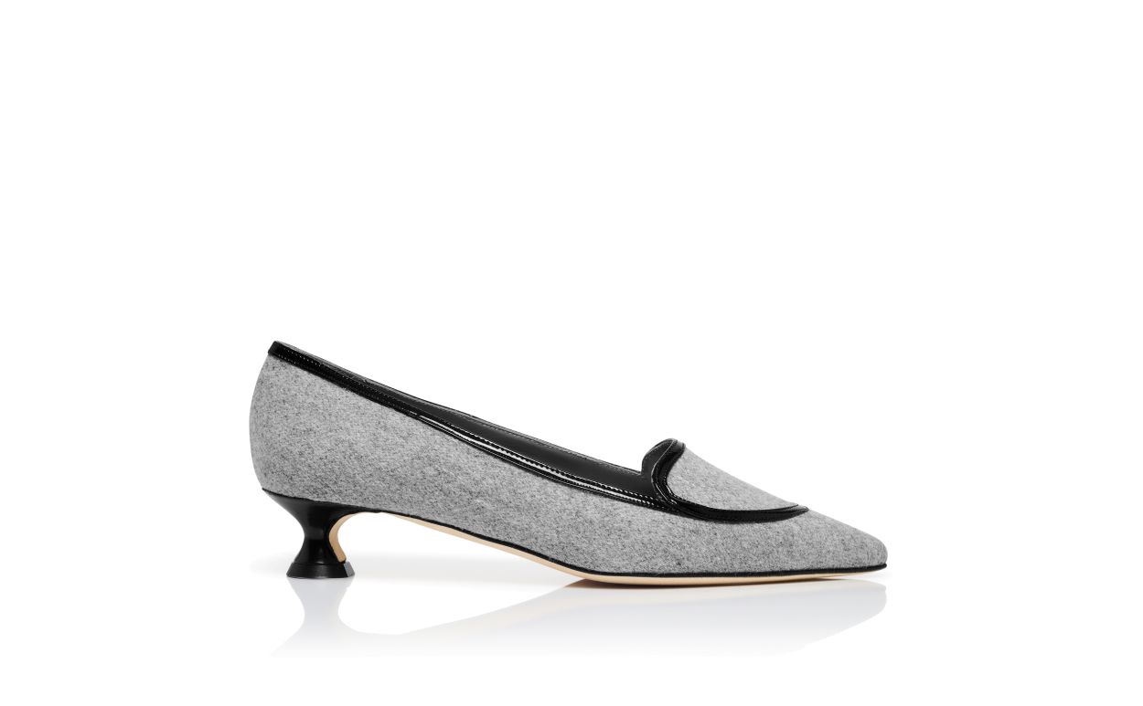 Designer Grey Wool Pointed Toe Pumps - Image Side View