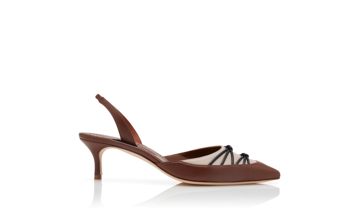 Designer Brown Nappa Leather Slingback Pumps - Image Side View