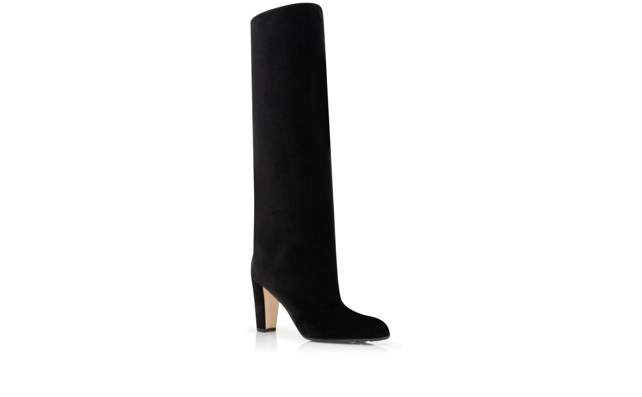 Designer Black Velvet Knee High Boots - Image Upsell