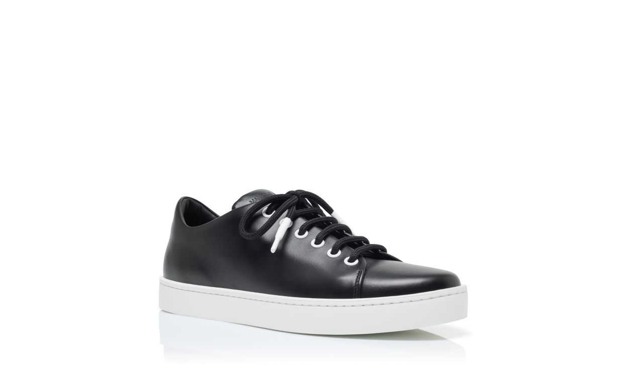 Designer Black Calf Leather Lace-Up Sneakers  - Image Upsell