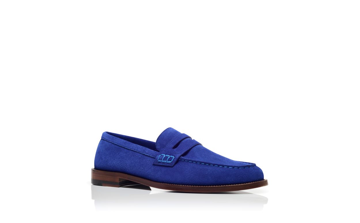 Designer Blue Suede Penny Loafers  - Image Upsell