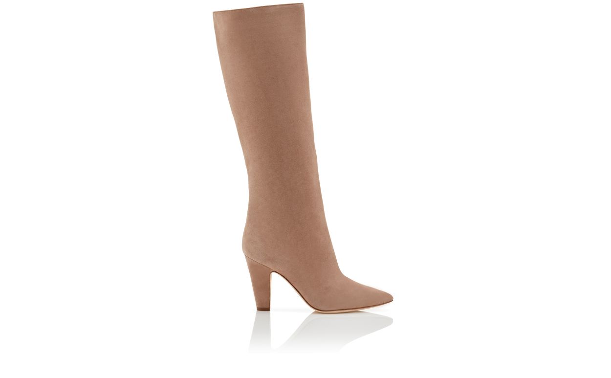 Designer Dark Beige Suede Knee High Boots - Image Side View