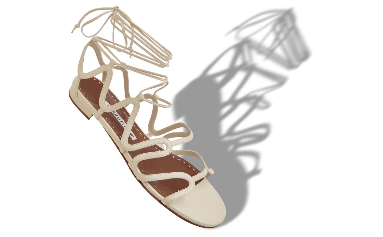 Designer Light Cream Nappa Leather Flat Sandals  - Image small_image