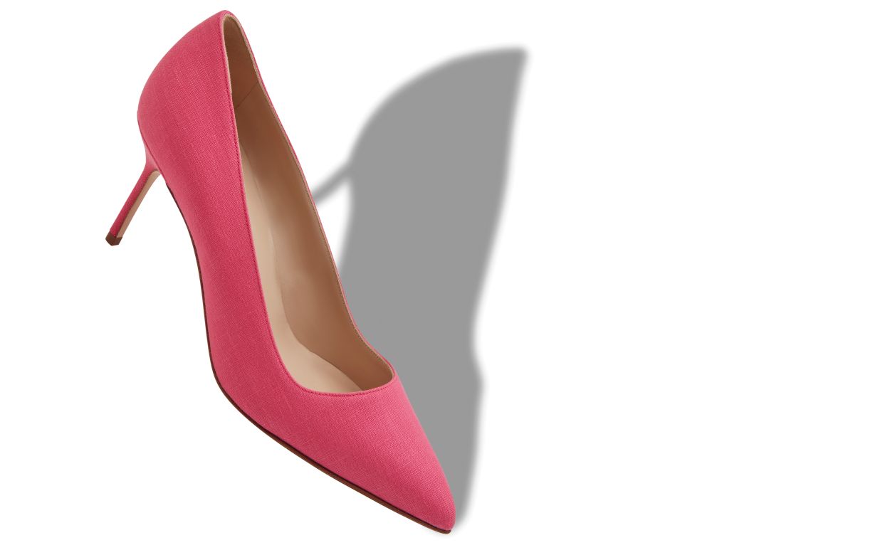 Designer Pink Linen Pointed Toe Pumps - Image small_image