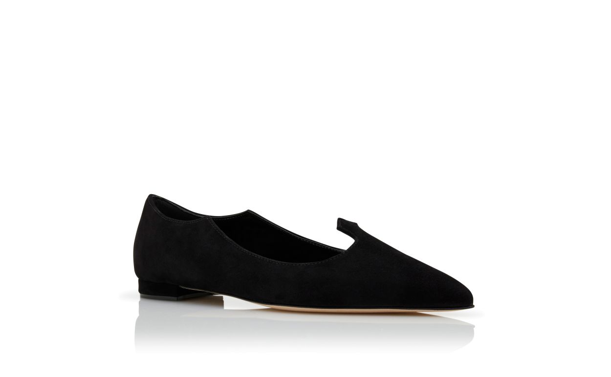 Designer Black Suede Scalloped Flat Pumps - Image Upsell