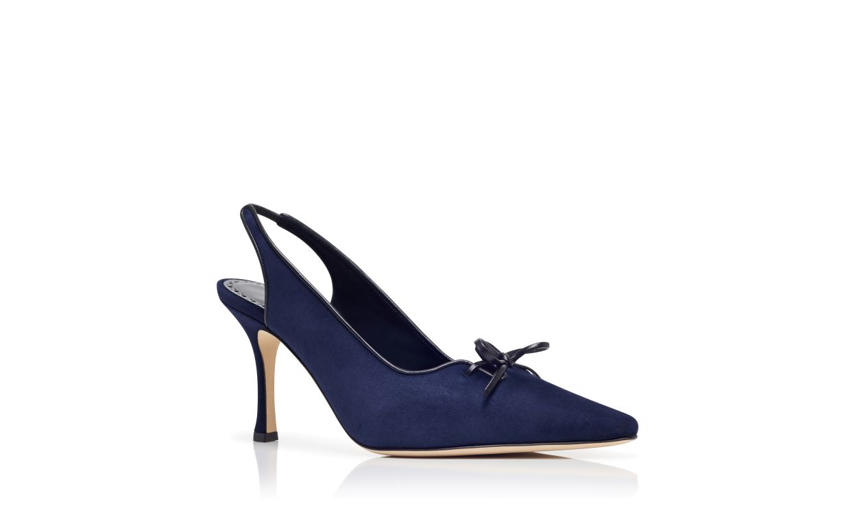 Designer Navy Blue Suede Slingback Pumps - Image Upsell