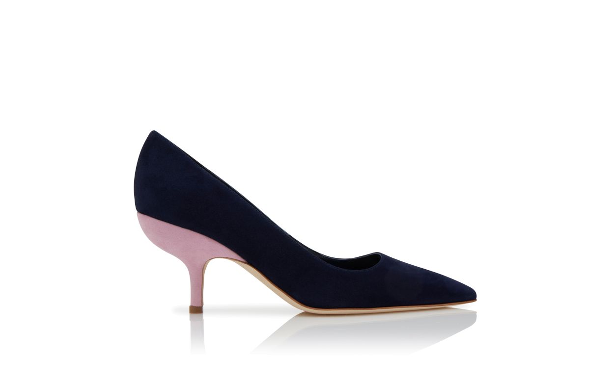 Designer Navy Blue and Purple Suede Pointed Toe Pumps - Image Side View