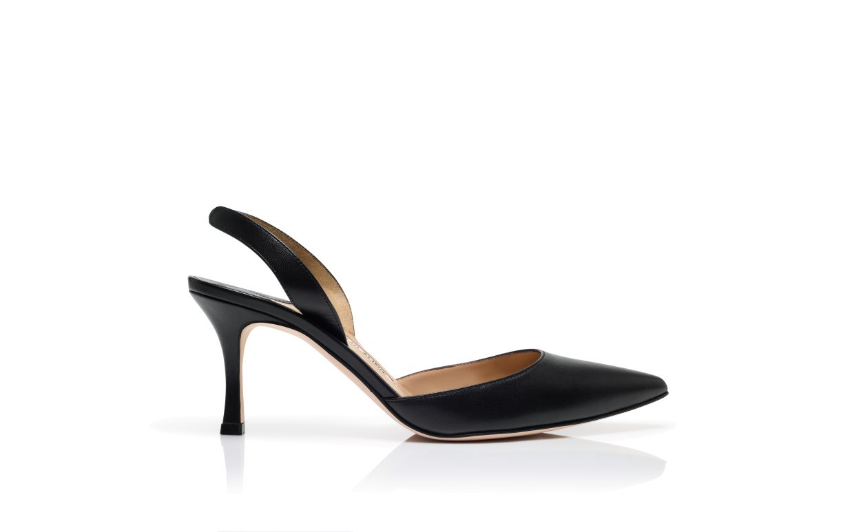 Designer Black Leather Slingback Pumps - Image Side View