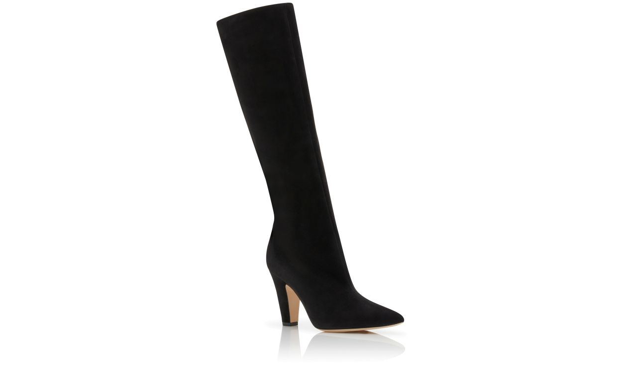 Designer Black Suede Knee High Boots - Image Upsell