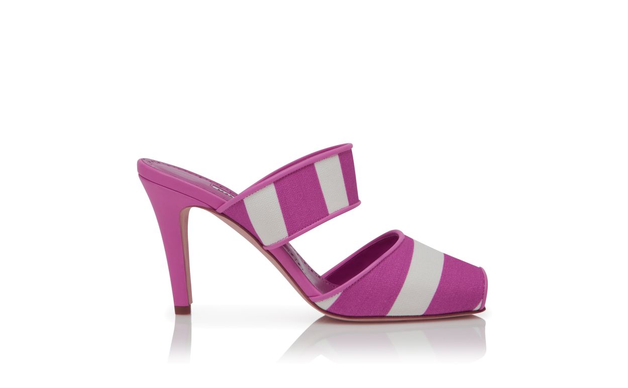 Designer Pink and White Striped Cotton Mules  - Image Side View