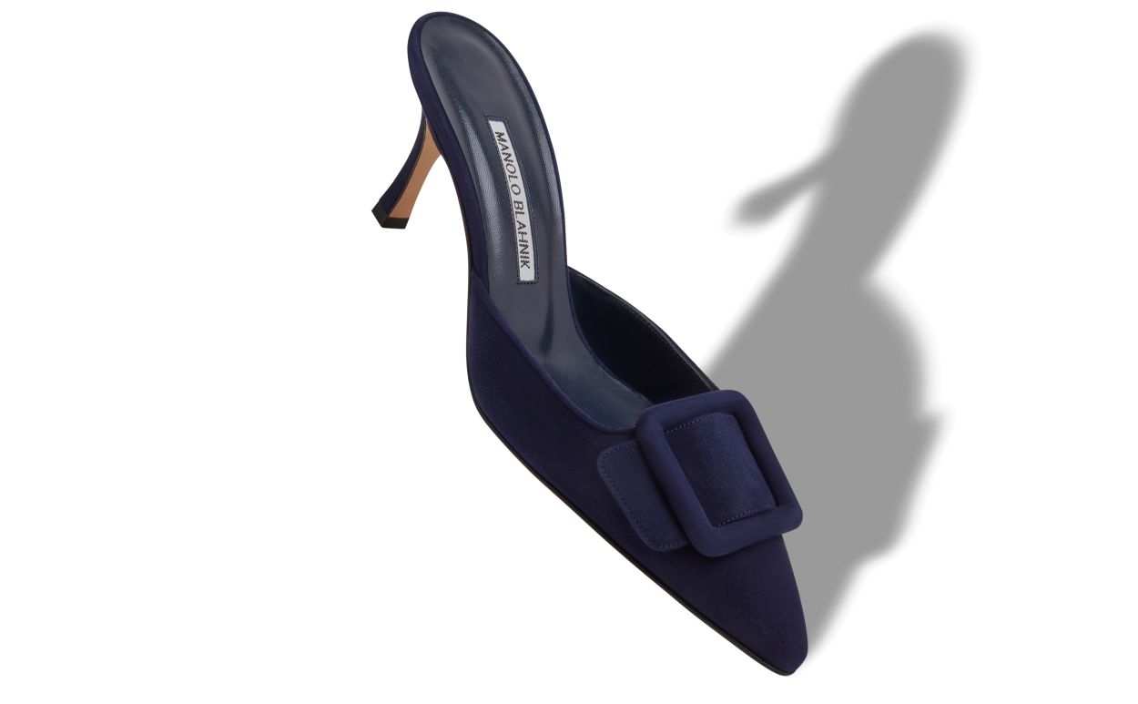 Designer Navy Blue Suede Buckle Detail Mules - Image small_image