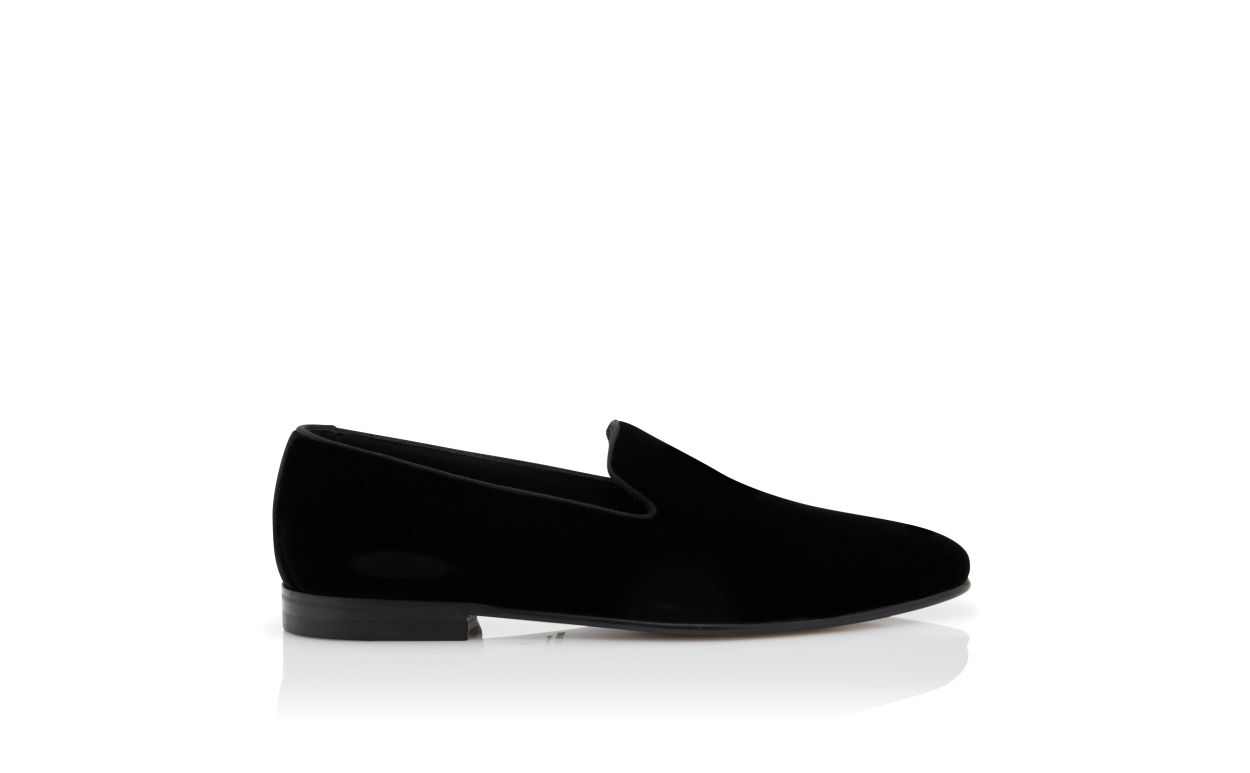 Designer Black Velvet Loafers  - Image Side View