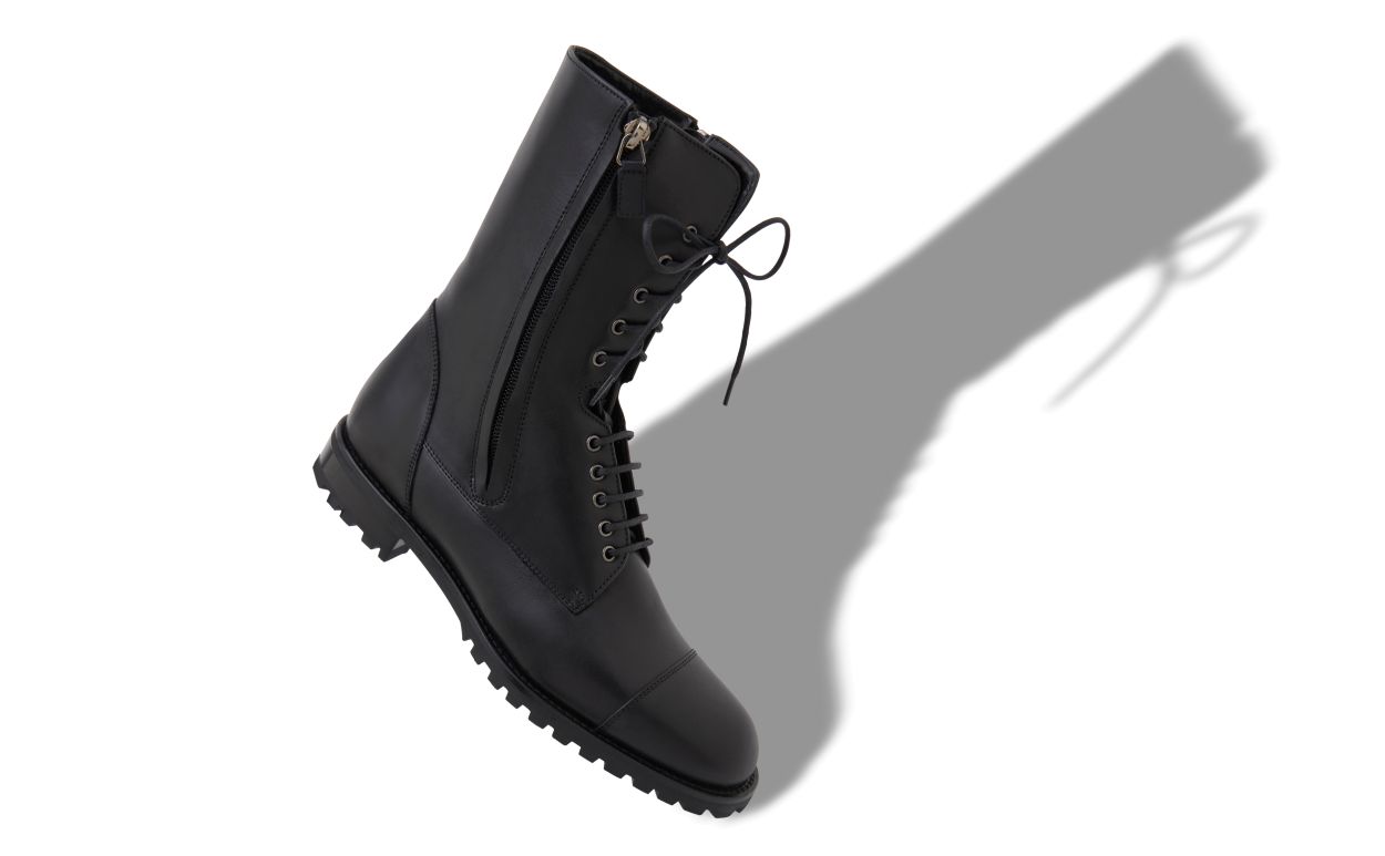 Designer Black Calf Leather Military Boots - Image small_image