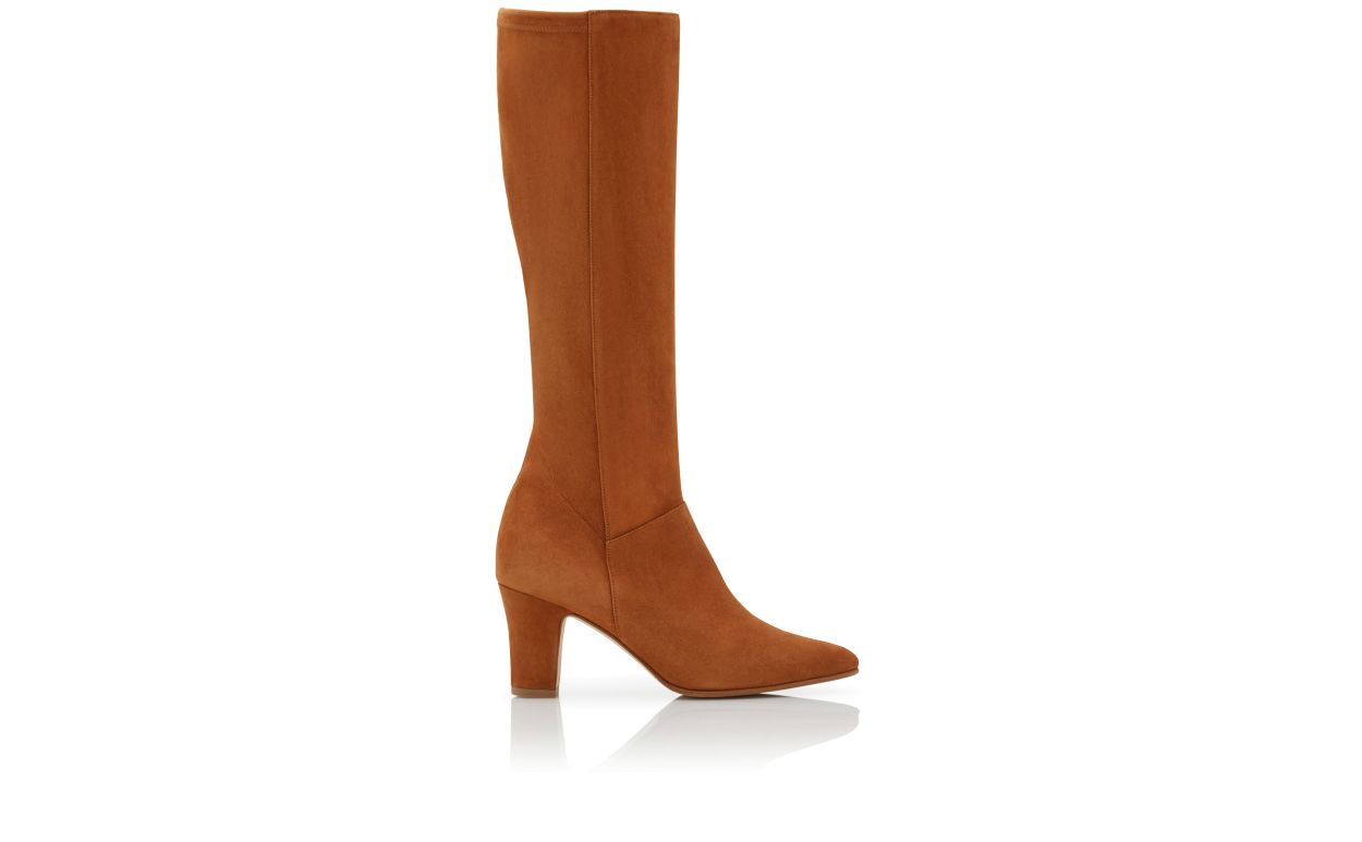 Designer Brown Suede Knee High Boots - Image Side View