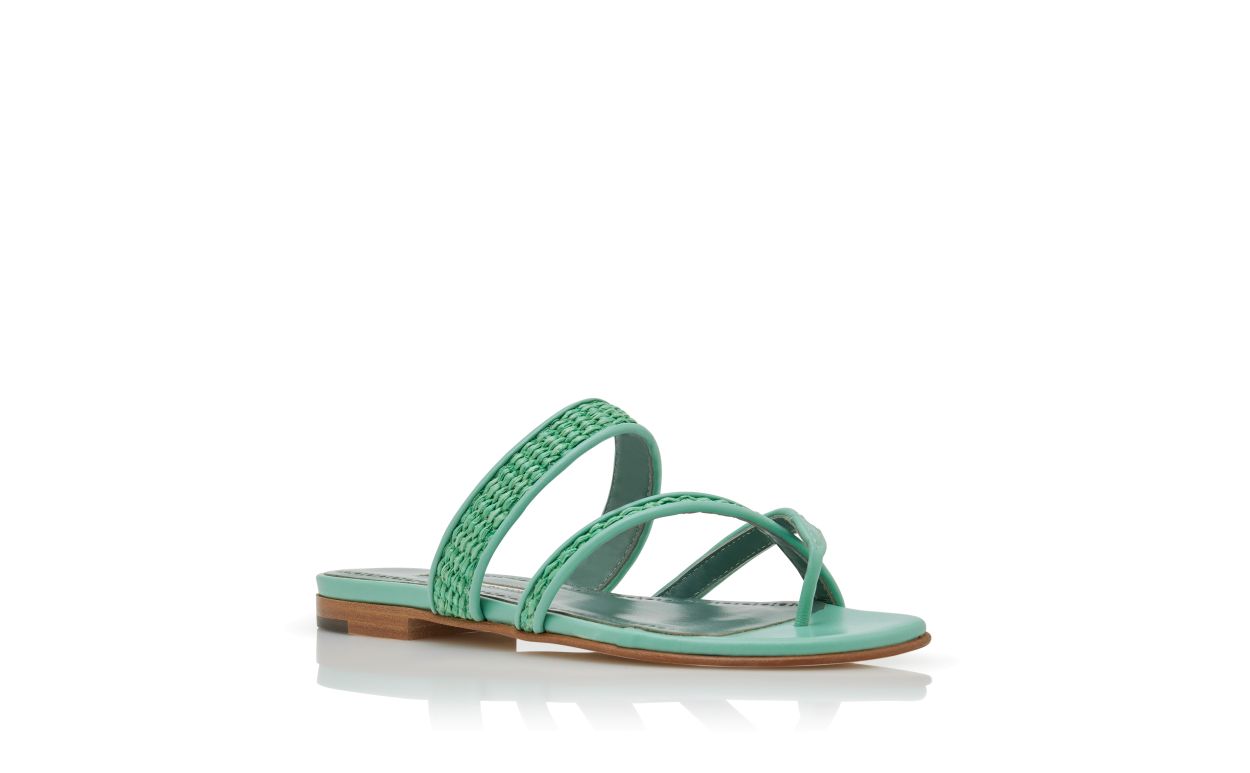 Designer Green Raffia Flat Sandals  - Image Upsell