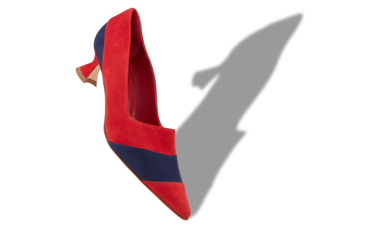 Designer Red and Blue Suede Pointed Toe Pumps - Image small_image