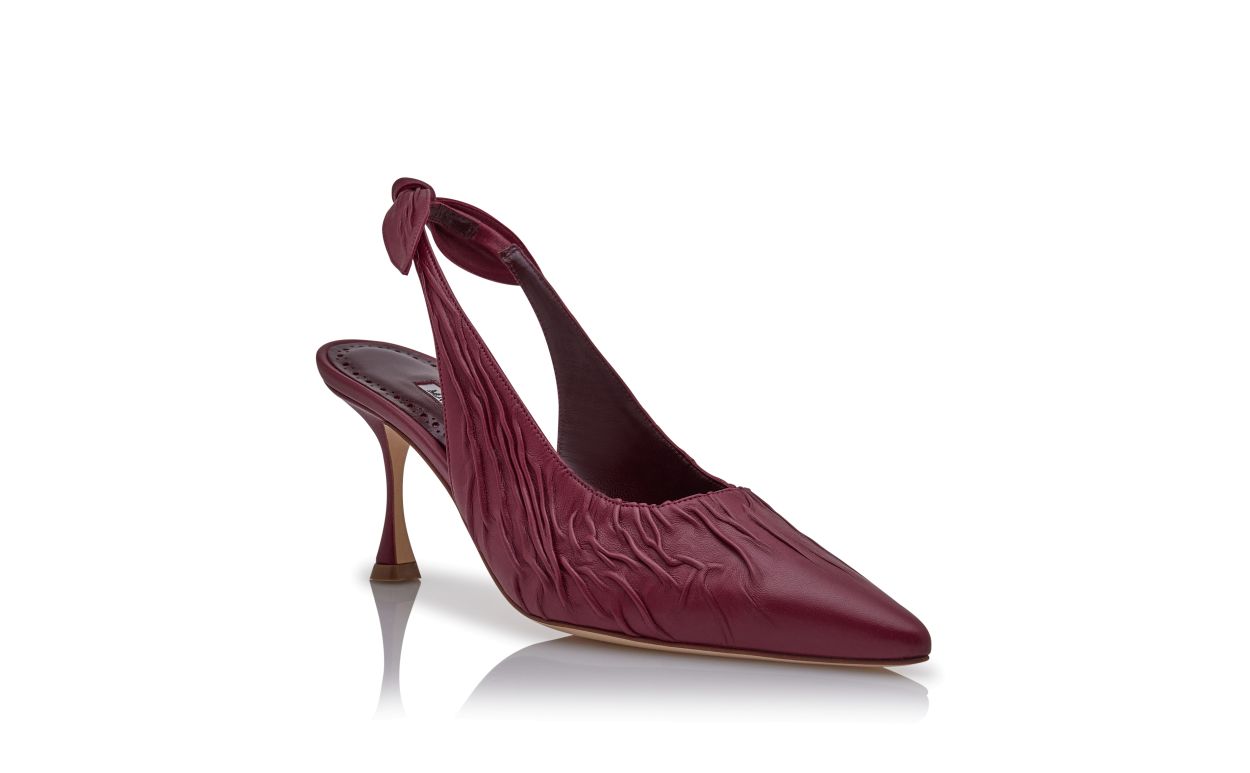 Designer Dark Red Nappa Leather Slingback Pumps - Image Upsell