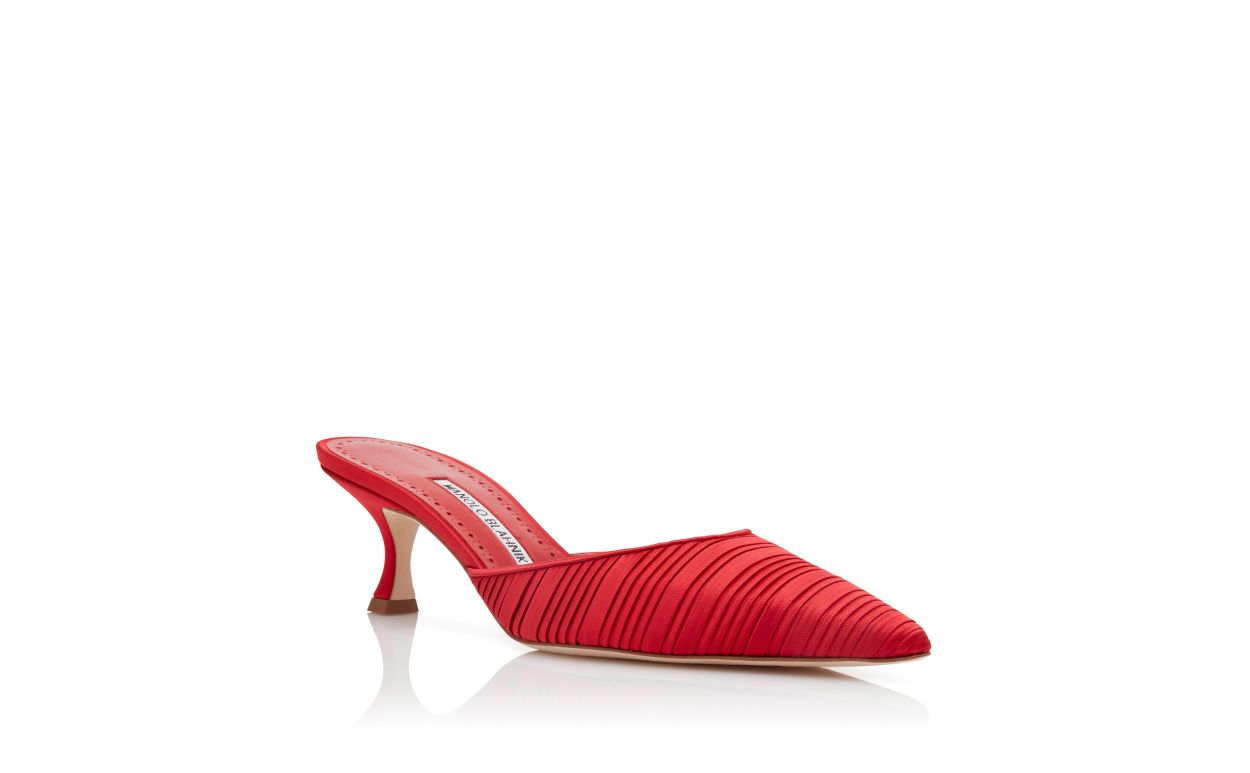 Designer Red Satin Pointed Toe Mules - Image Upsell