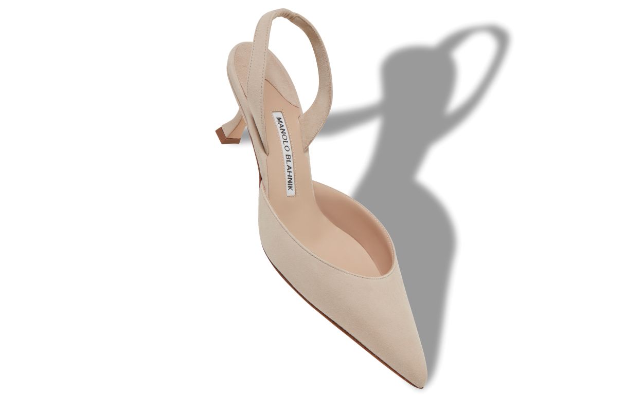 Designer Light Beige Suede Slingback Pumps - Image small_image