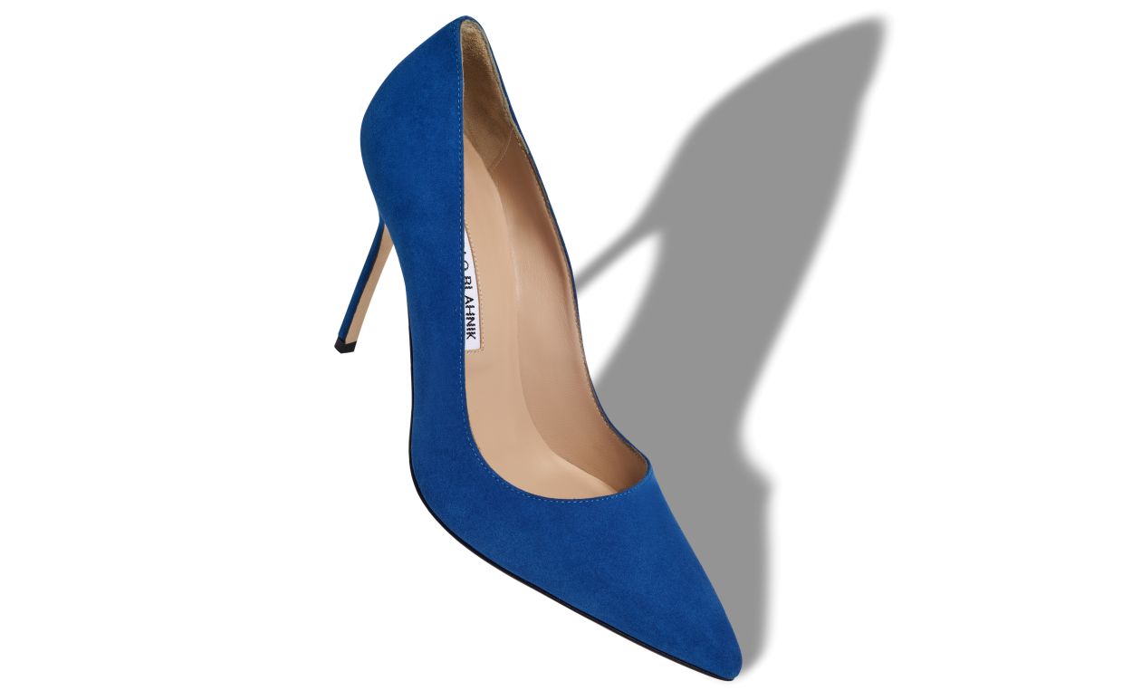 Designer Blue Suede Pointed Toe Pumps - Image small_image