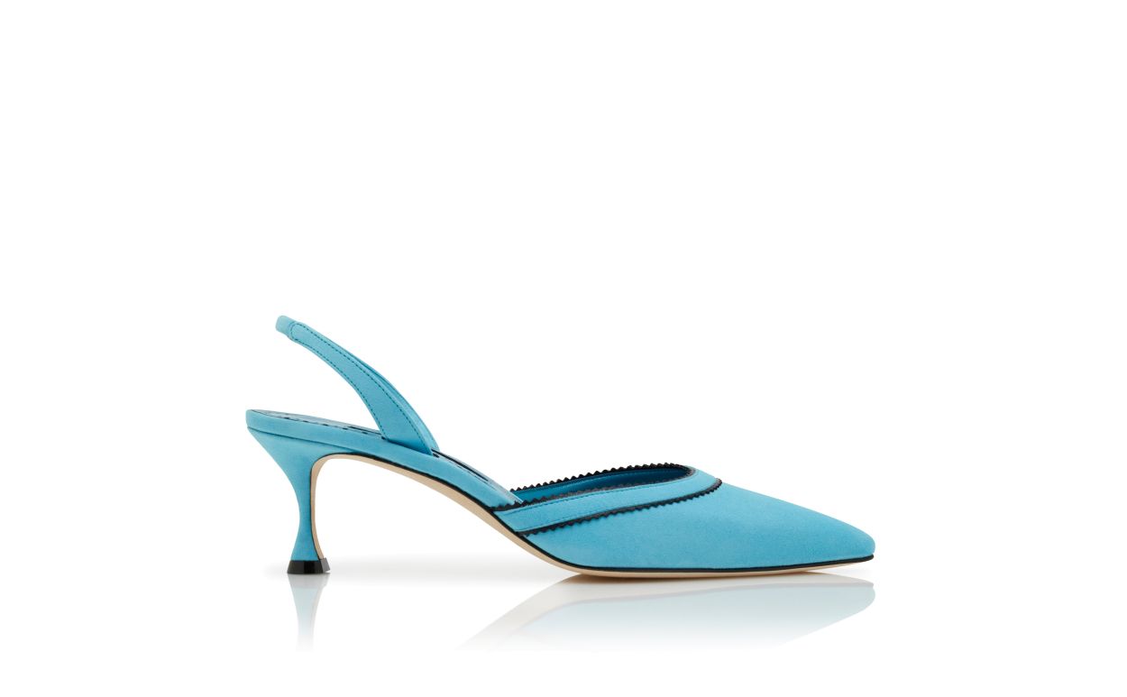 Designer Blue Suede Pinking Detail Slingback Pumps - Image Side View