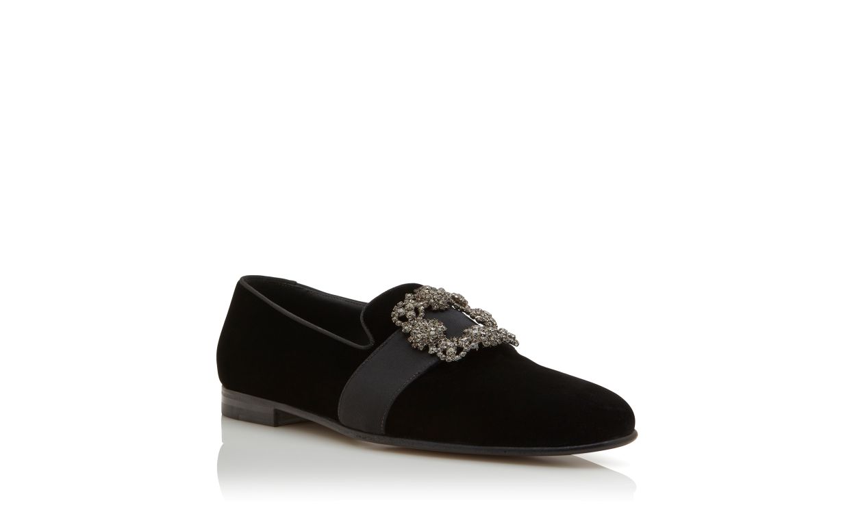 Designer Black Velvet Jewel Buckle Loafers - Image Upsell