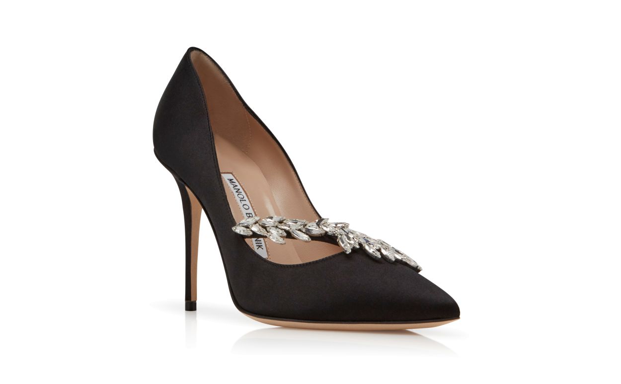 NADIRA | Black Satin Jewel Buckle Pumps | Manolo Blahnik