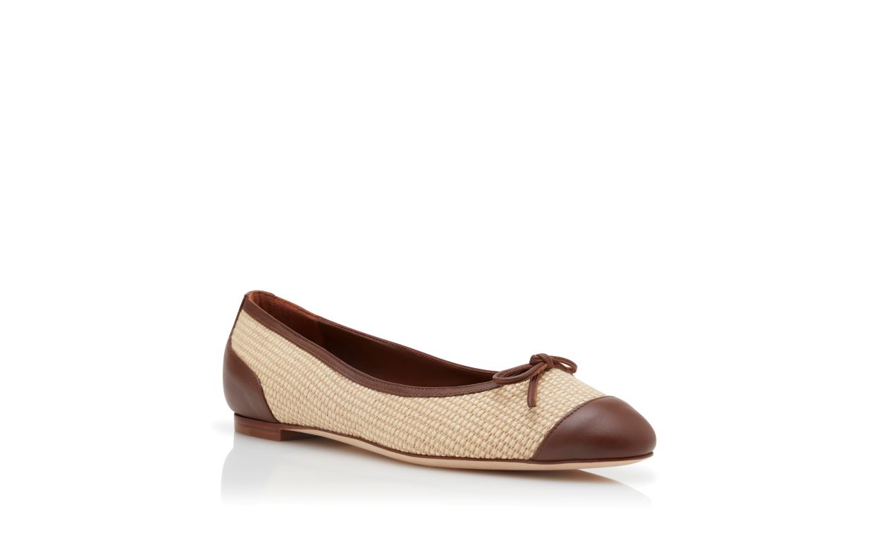 Designer Cream and Brown Raffia Ballerina Flats - Image Upsell