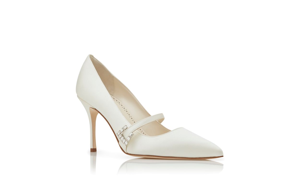 Designer White Satin Mary Jane Pumps - Image Upsell