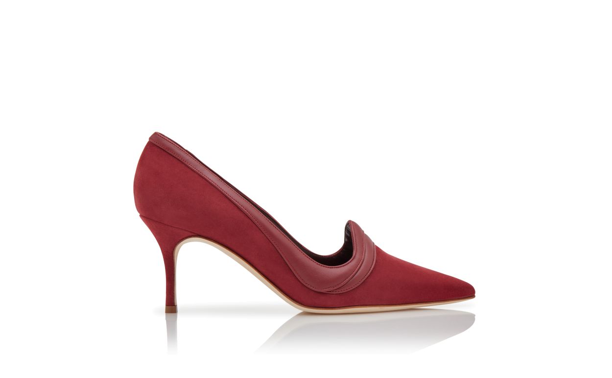 Designer Dark Red Suede Pointed Toe Pumps  - Image Side View