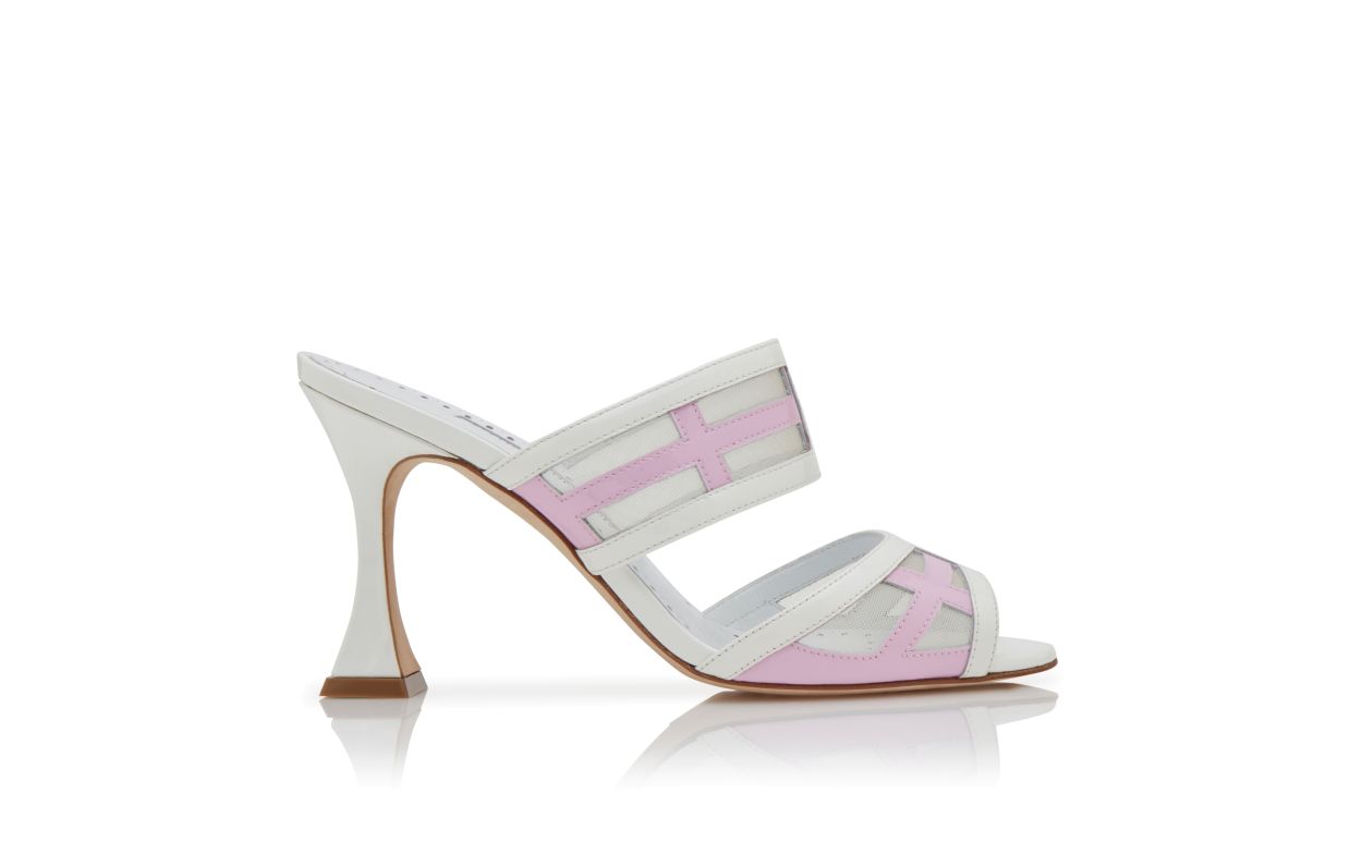 Designer White and Purple Patent Leather Mules - Image Side View