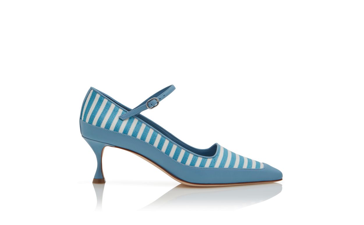 Designer Blue Cotton Pointed Toe Pumps - Image Side View