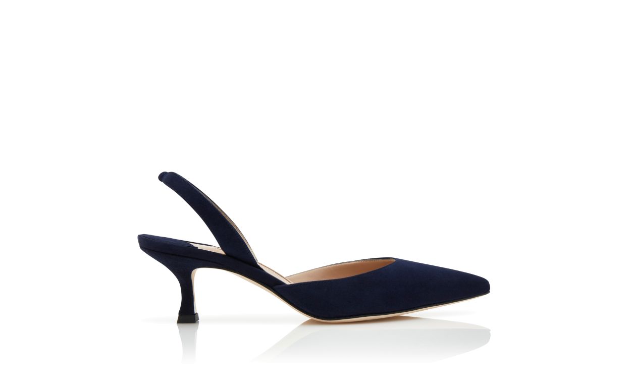 Designer Navy Blue Suede Slingback Pumps - Image Side View