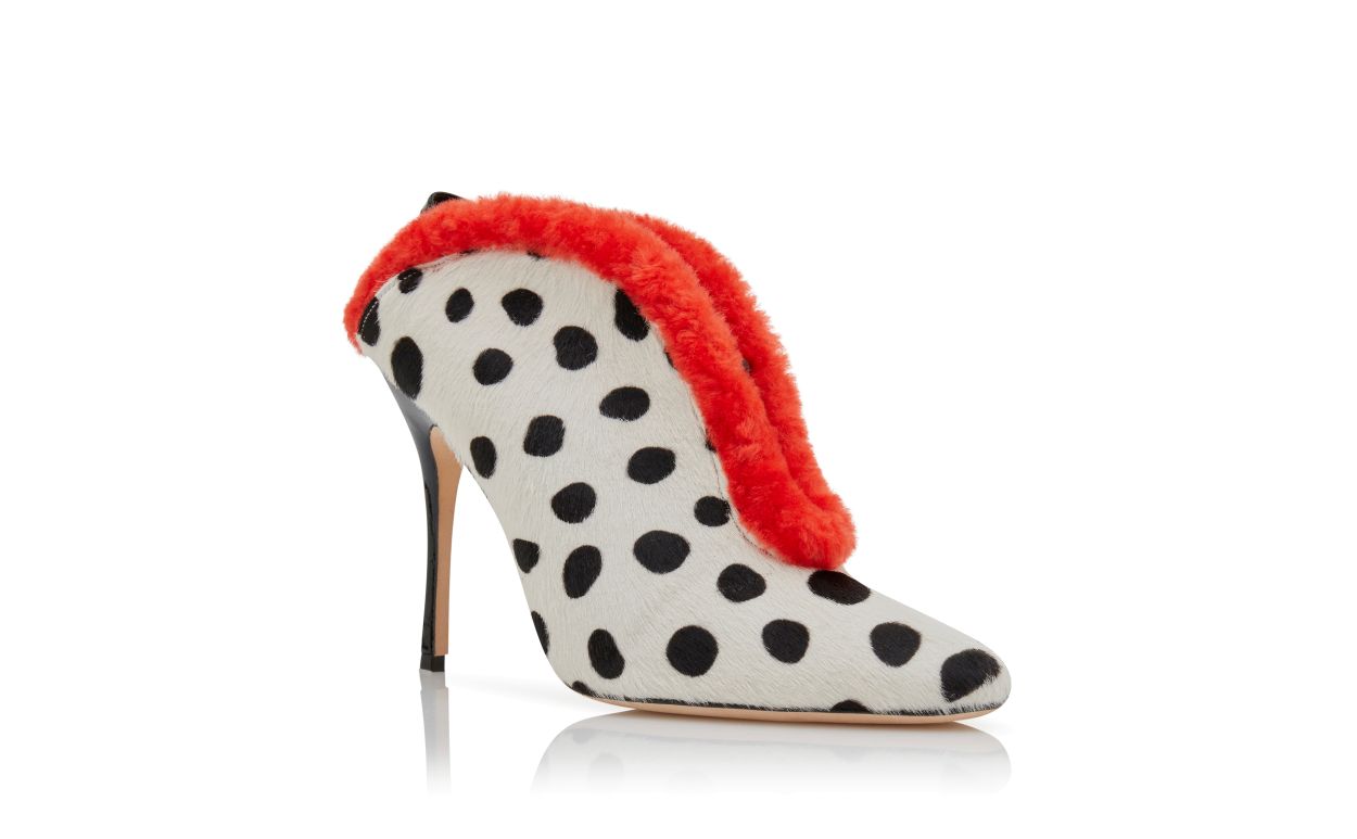 Designer White, Black and Orange Calf Hair Shoe Booties - Image Upsell