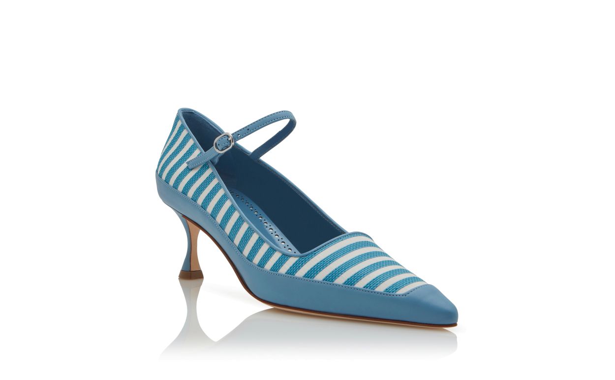 Designer Blue Cotton Pointed Toe Pumps - Image Upsell