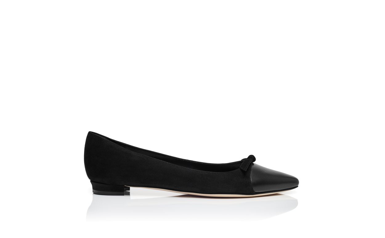 Designer Black Suede Bow Detail Flat Pumps - Image Side View