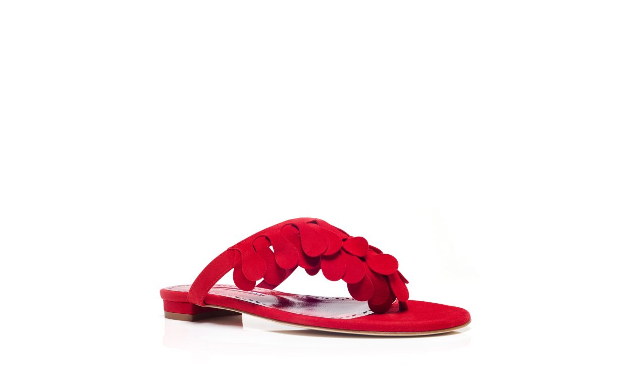 Designer Red Suede Strappy Sandals - Image Upsell