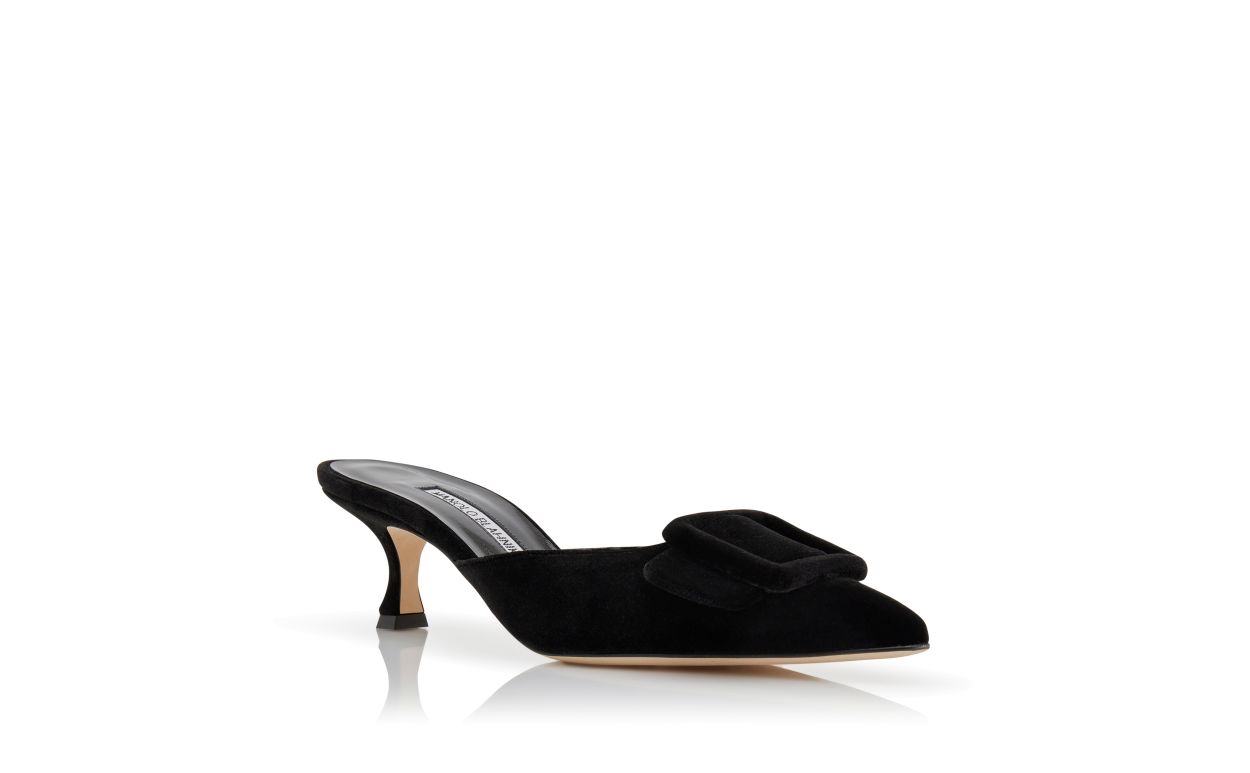 Designer Black Velvet Buckle Detail Mules - Image Upsell