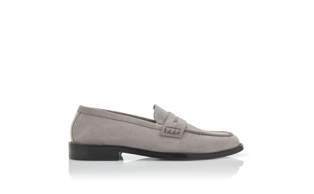 Designer Grey Suede Penny Loafers  - Image Side View