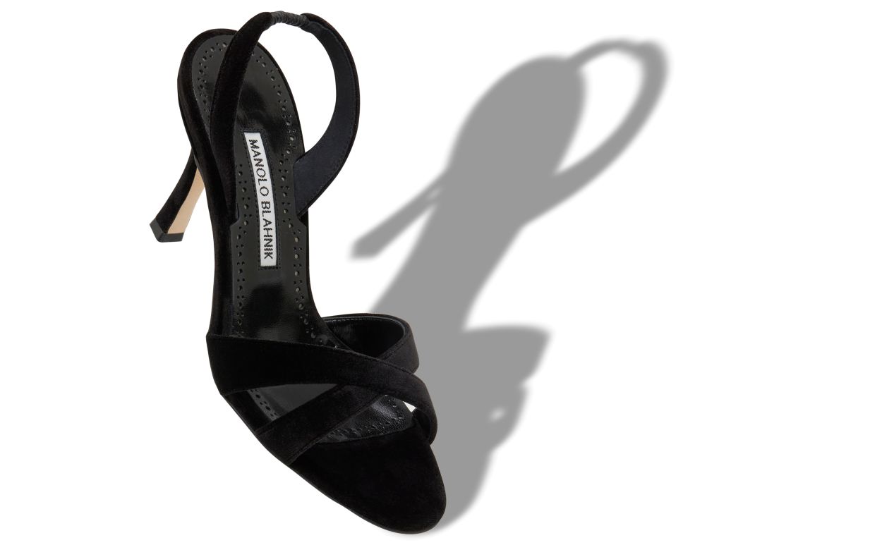 Designer Black Velvet Slingback Sandals - Image small_image