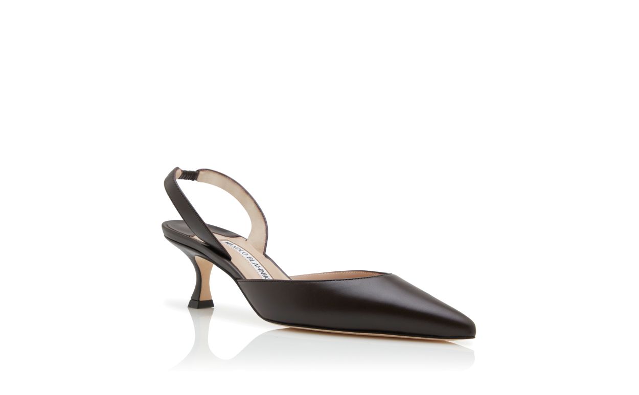 Designer Brown Nappa Leather Slingback Pumps - Image Upsell