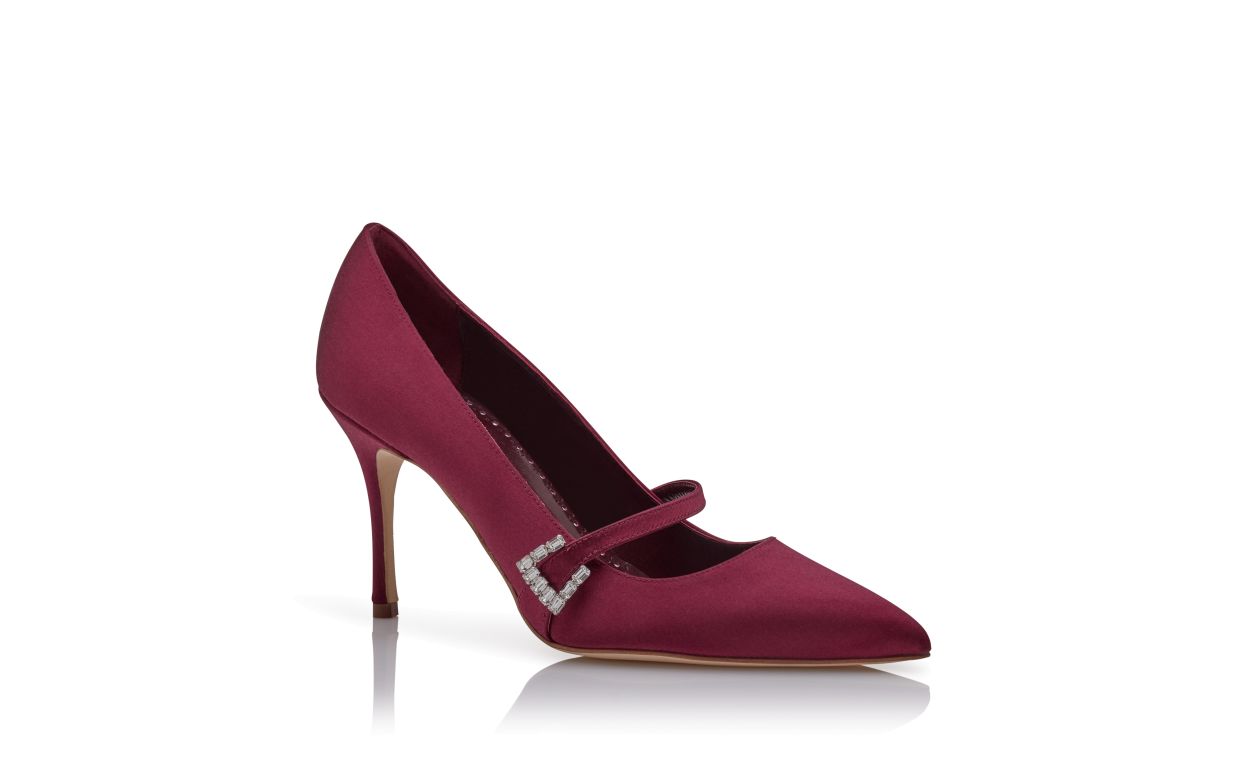 Designer Dark Red Satin Mary Jane Pumps - Image Upsell