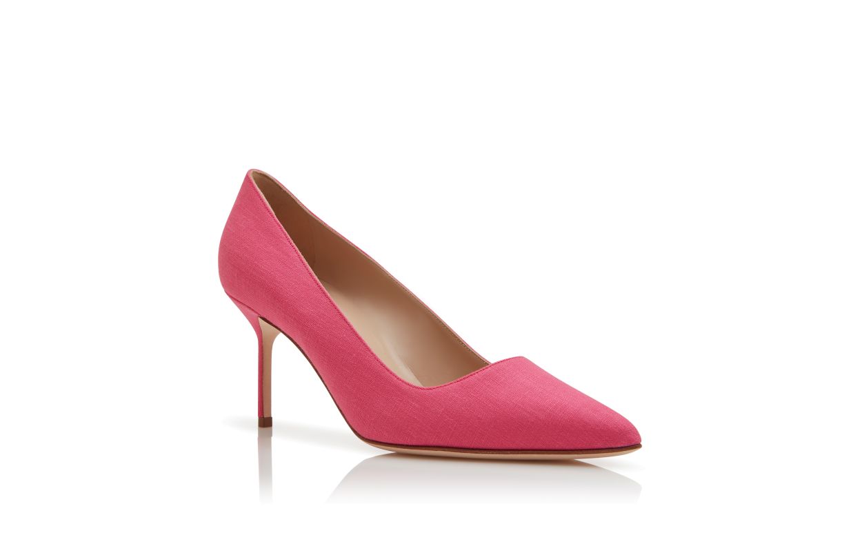 Designer Pink Linen Pointed Toe Pumps - Image Upsell