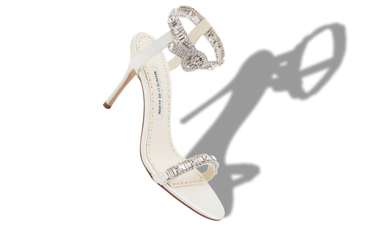 Designer Light Cream Satin Jewel Embellished Sandals - Image small_image