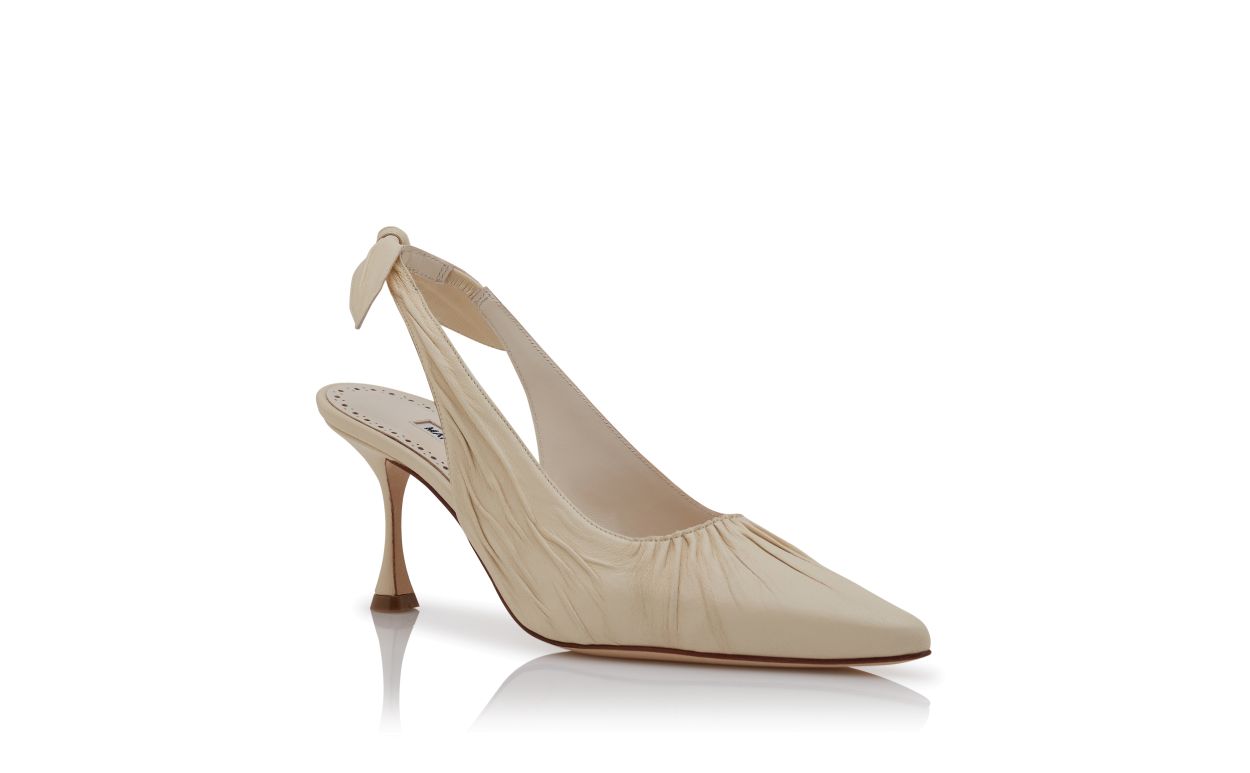 Designer Light Cream Nappa Leather Slingback Pumps - Image Upsell