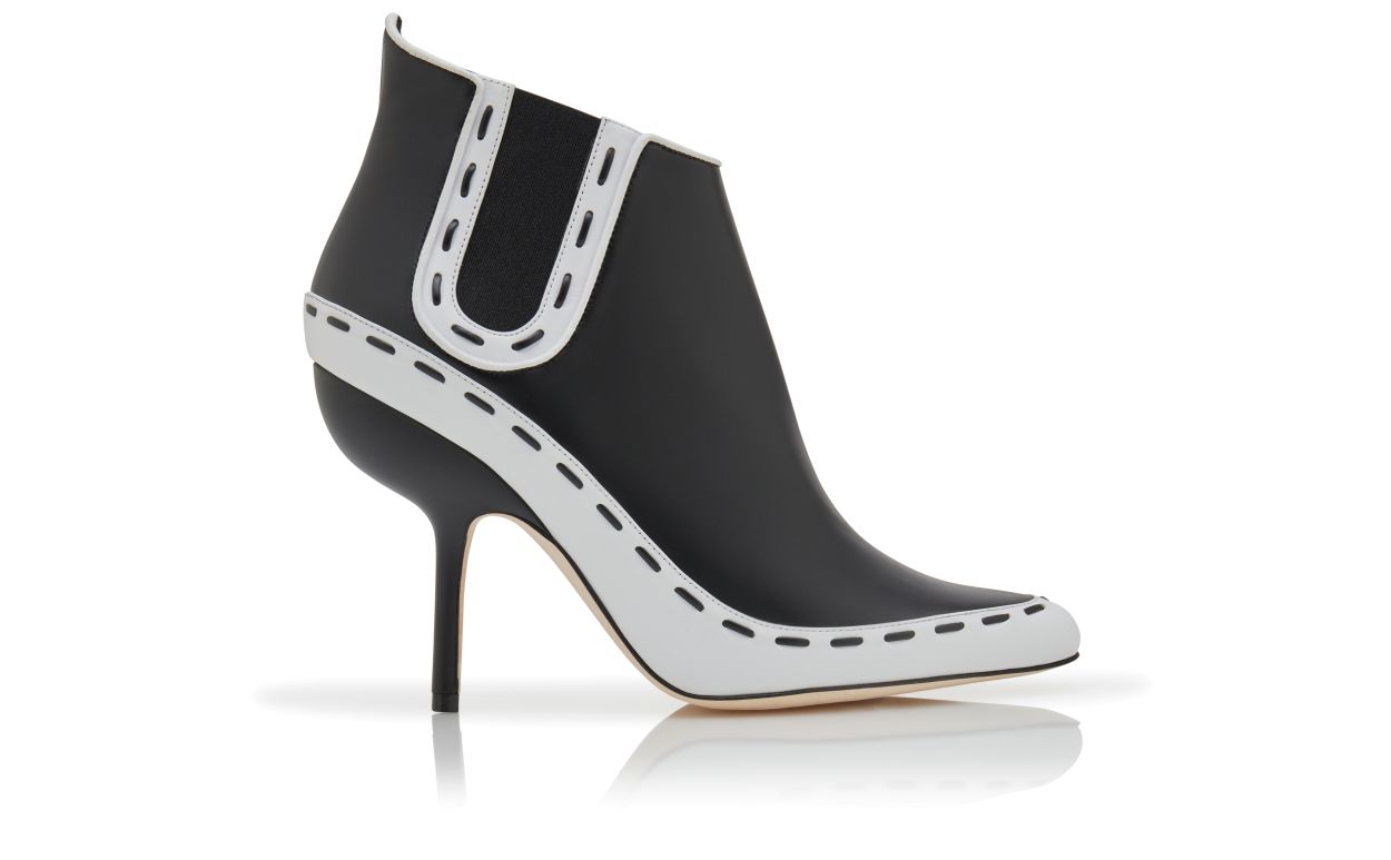 Designer Black Calf Leather Ankle Boots - Image Side View