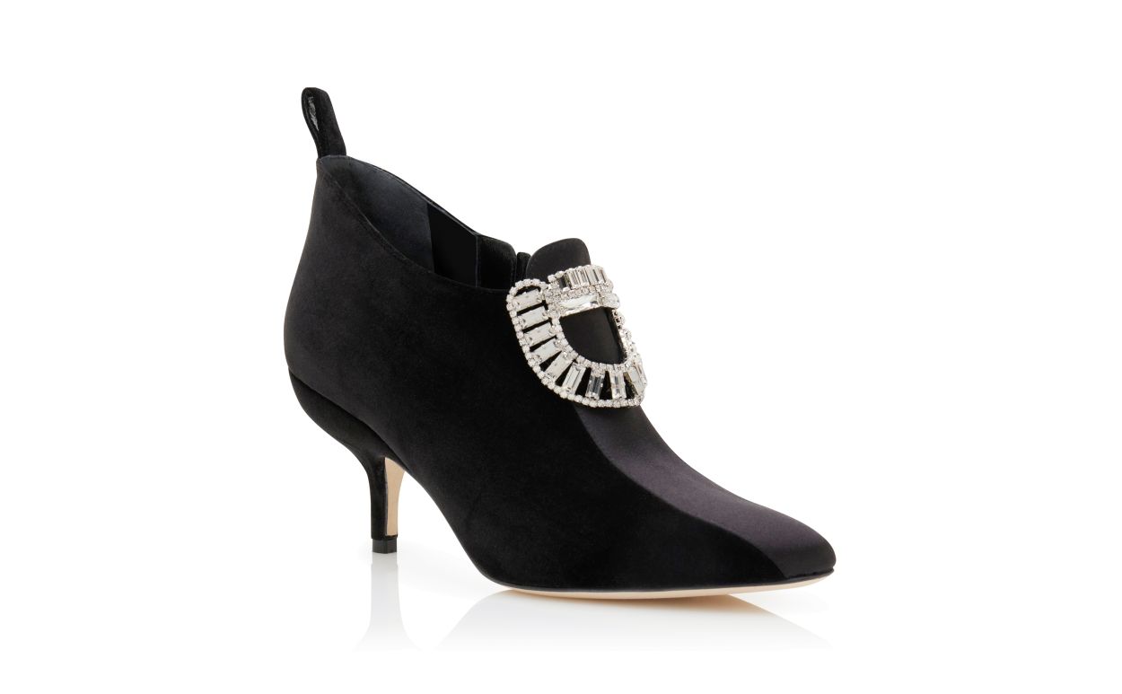 Designer Black Velvet Embellished Ankle Boots - Image Upsell