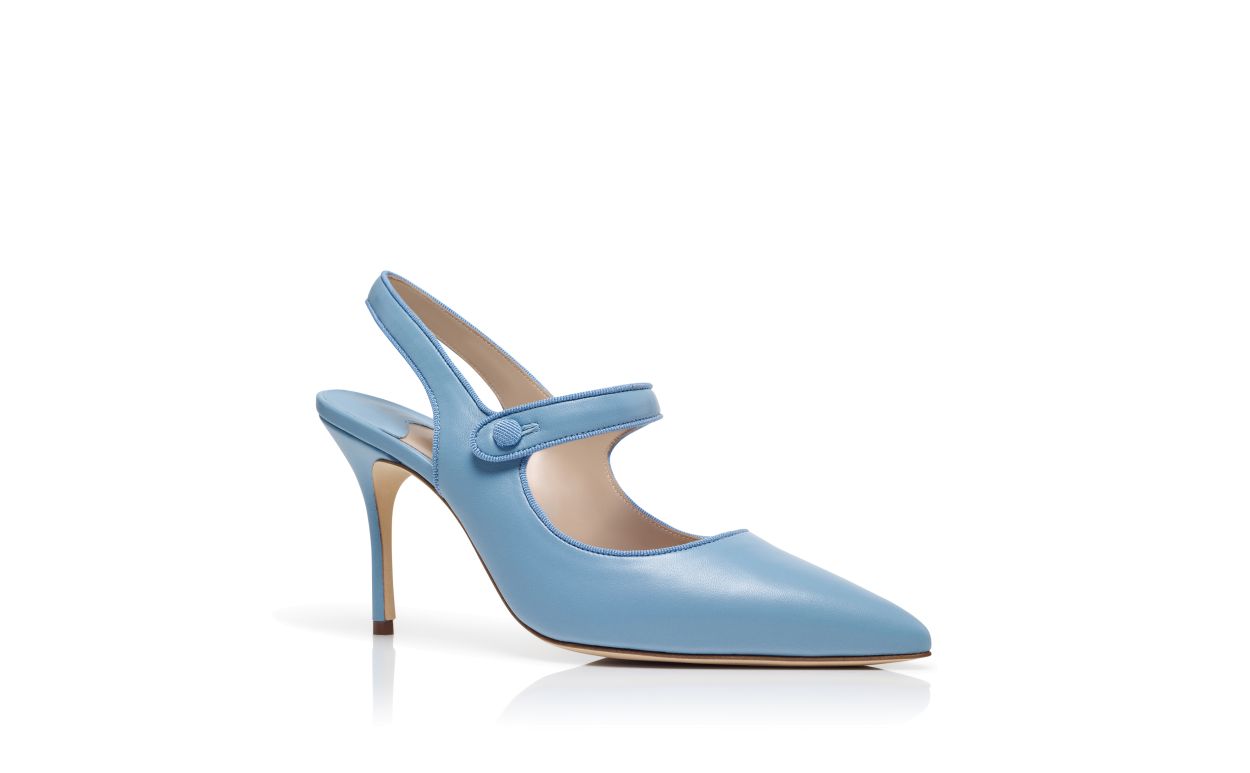 Designer Blue Nappa Leather Pointed Toe Slingback Pumps - Image Upsell